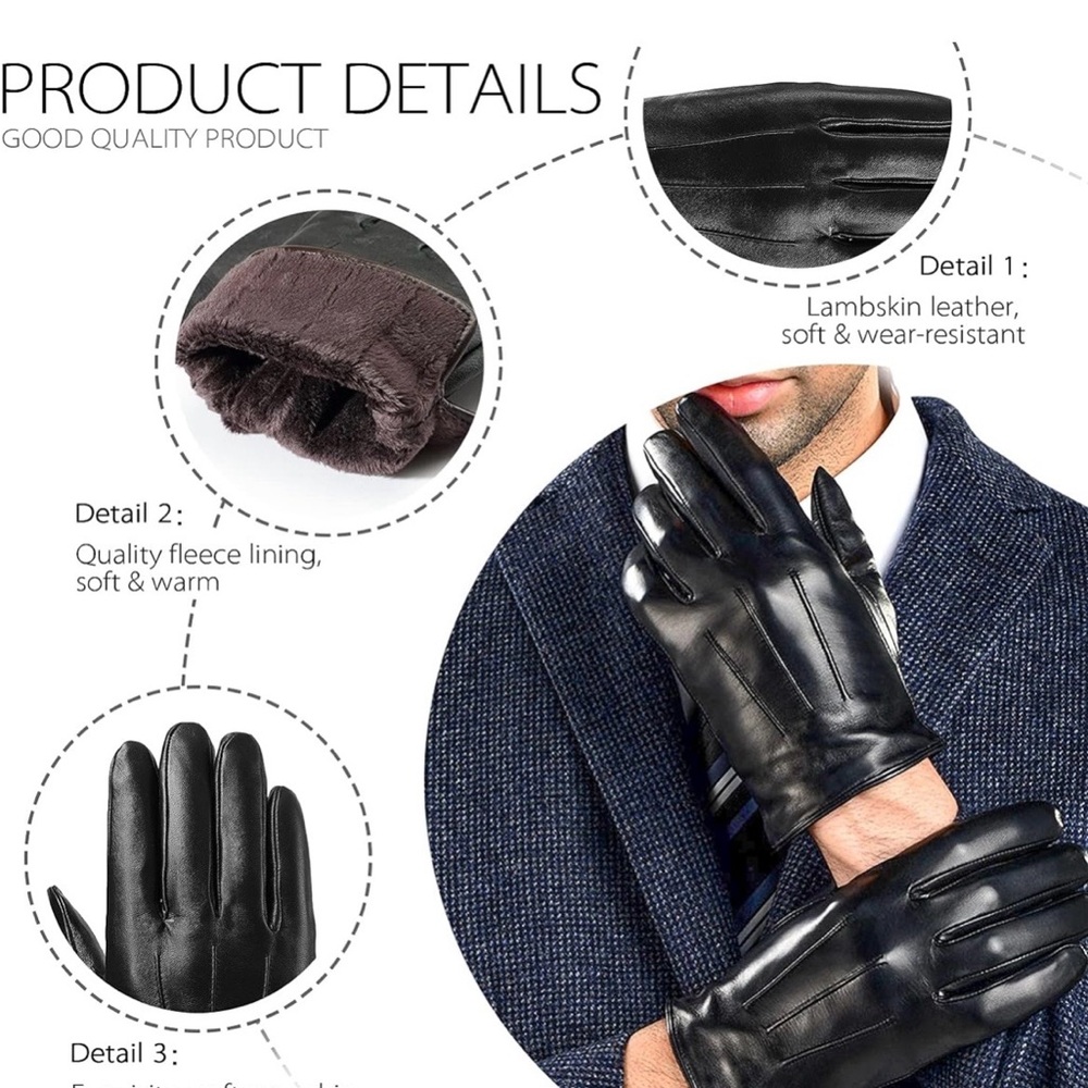 Men's Black Leather Gloves V2 (No strap) / LARGE 
/ (New) (Available now)